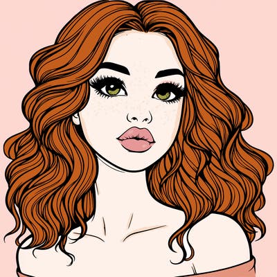 realistic girl with wavy hair and lips