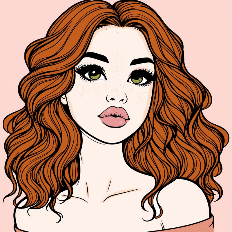 realistic girl with wavy hair and lips