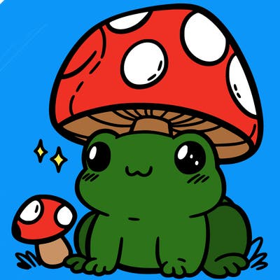 a cute frog with a mushroom hat