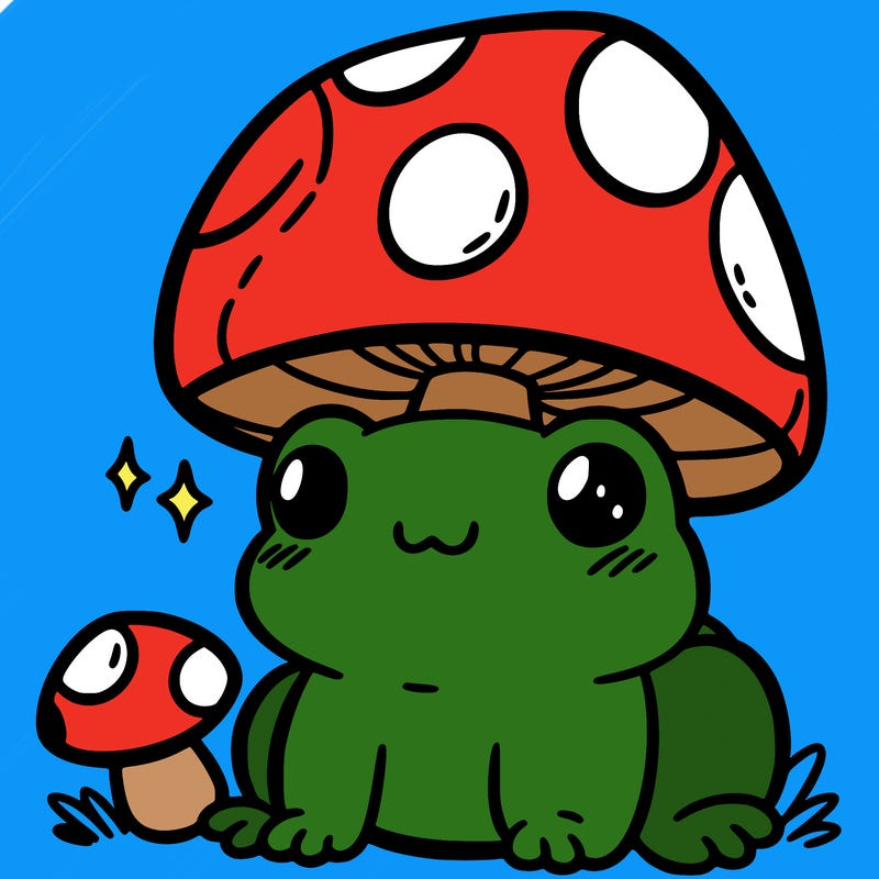 a cute frog with a mushroom hat