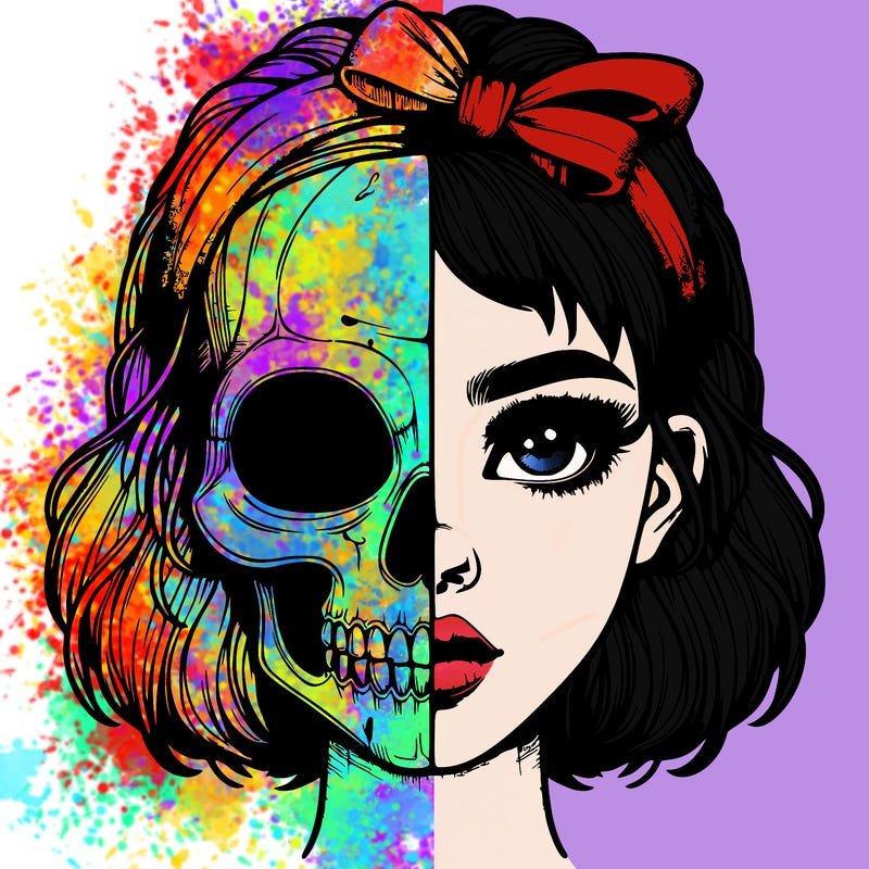 realistic girl with half skull mask