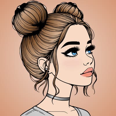 realistic girl with buns on the top of her head