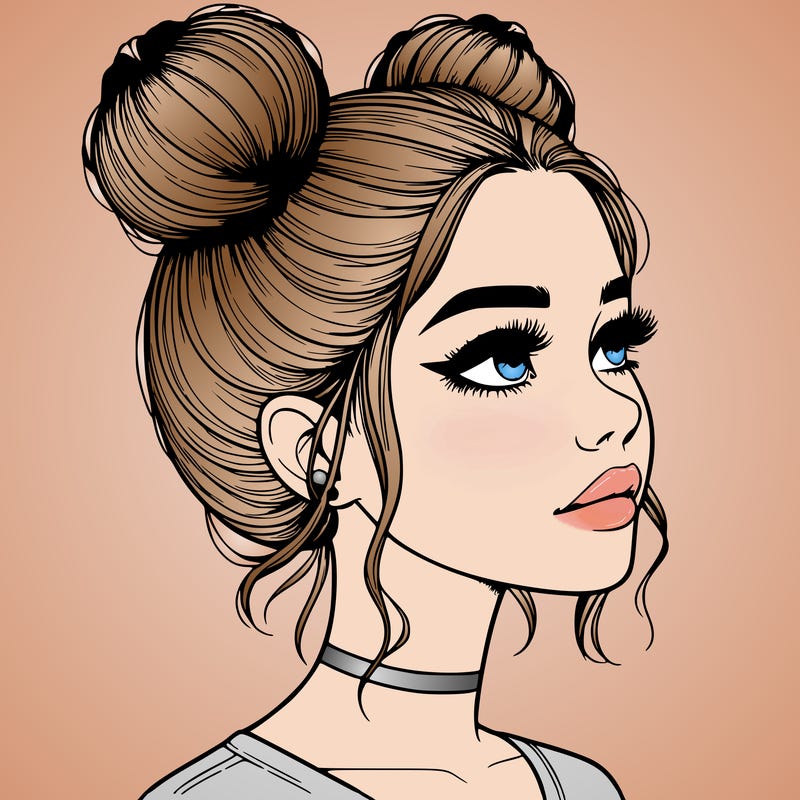 realistic girl with buns on the top of her head