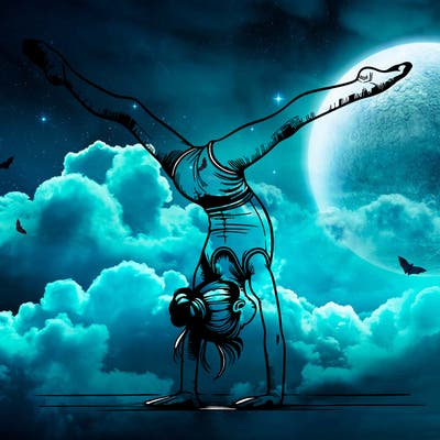 realistic gymnastic hand stand girl in four splits