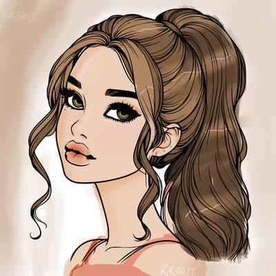 realistic girl with a ponytail on her hair and lips