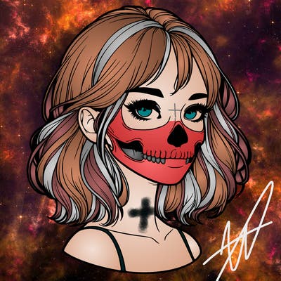 realistic girl with skull