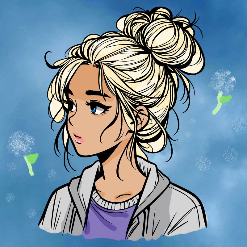realistic teenage girl with a messy bun