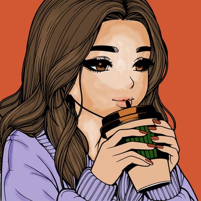 realistic girl drinking coffee