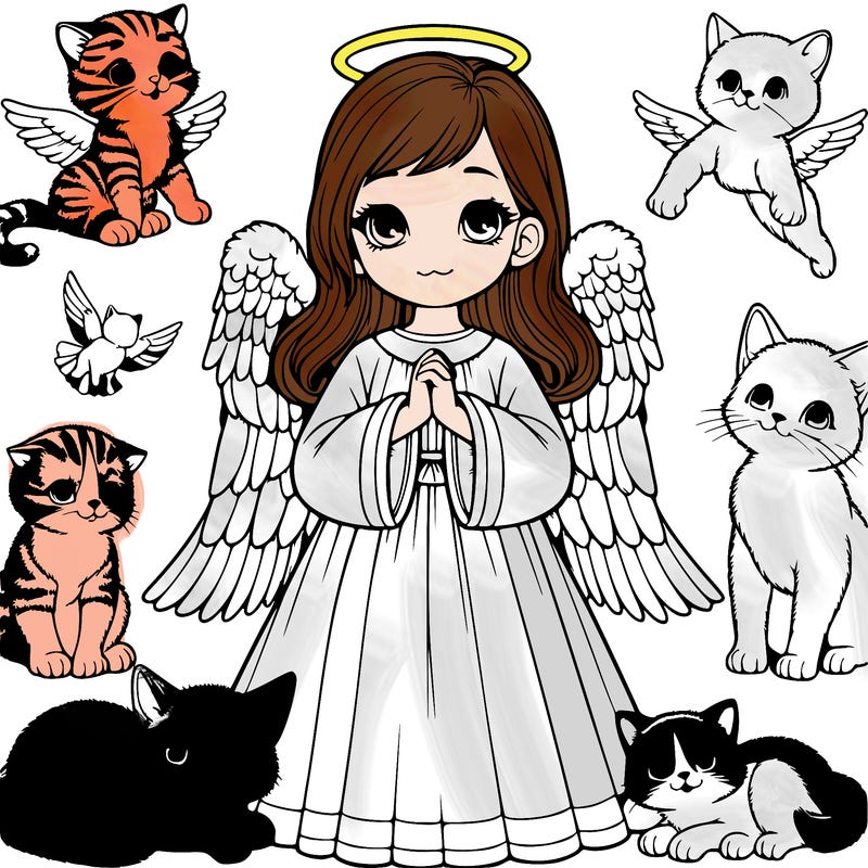 realistic angel with cats