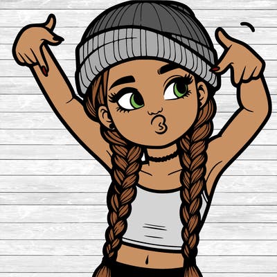 realistic teenage girl with braids and a beanie and crop top doing 🫶🏼
