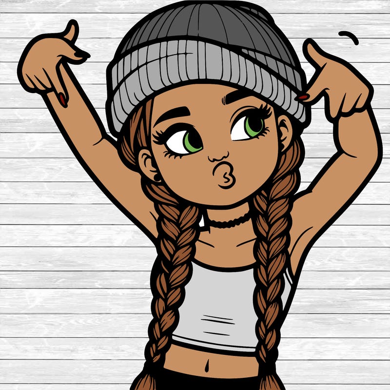 realistic teenage girl with braids and a beanie and crop top doing 🫶🏼