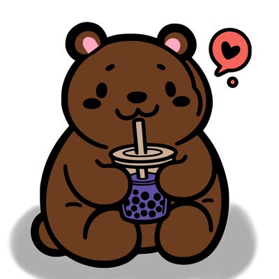 bear drinking boba tea