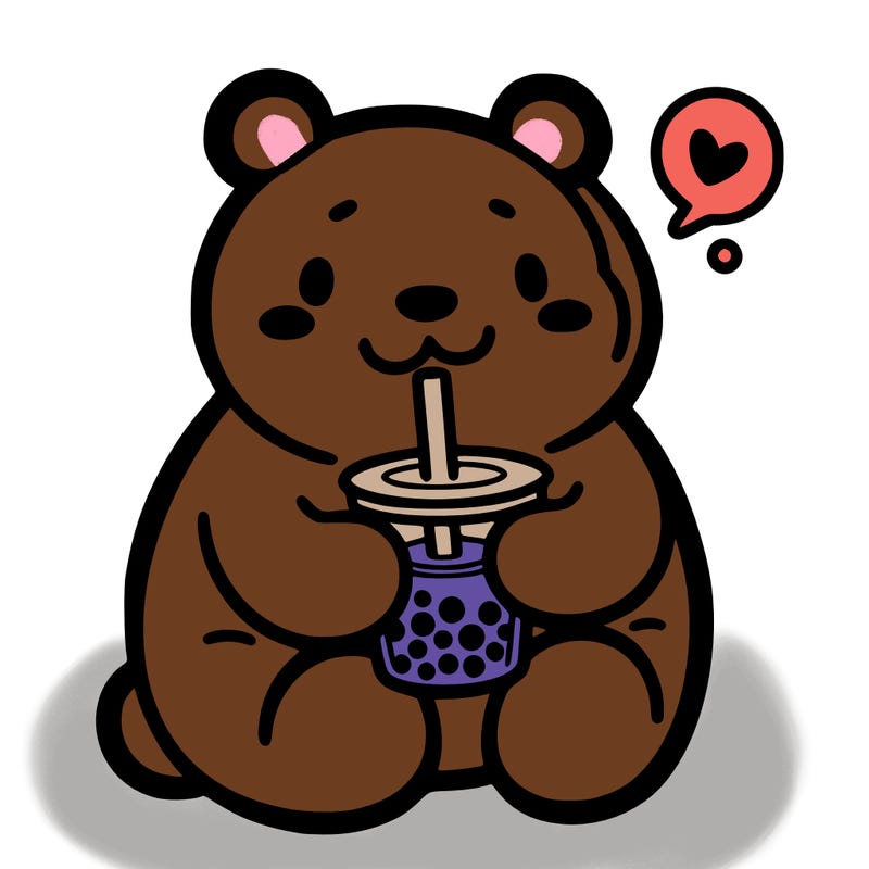 bear drinking boba tea