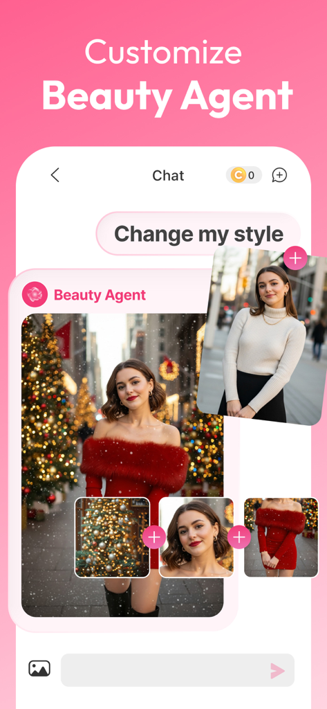 YouCam Makeup app interface showing the AI Beauty Agent feature for style transformation