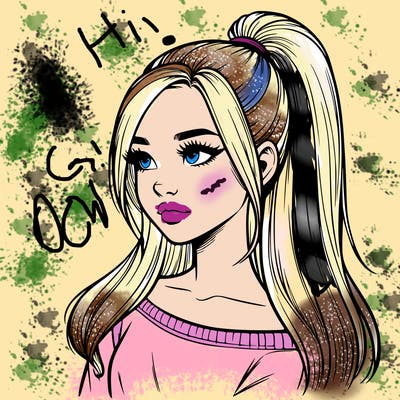 realistic girl with a high ponytail