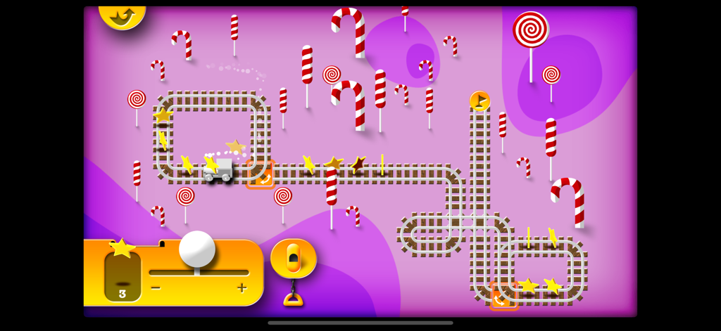 Mini Train for Kids - Candy themed train track with stars and switches in the Mini Train for Kids app