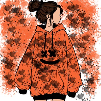 realistic girl with a oversized sweatshirt on and a bun