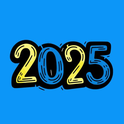 one line scrawled numbers sketch design “2025”