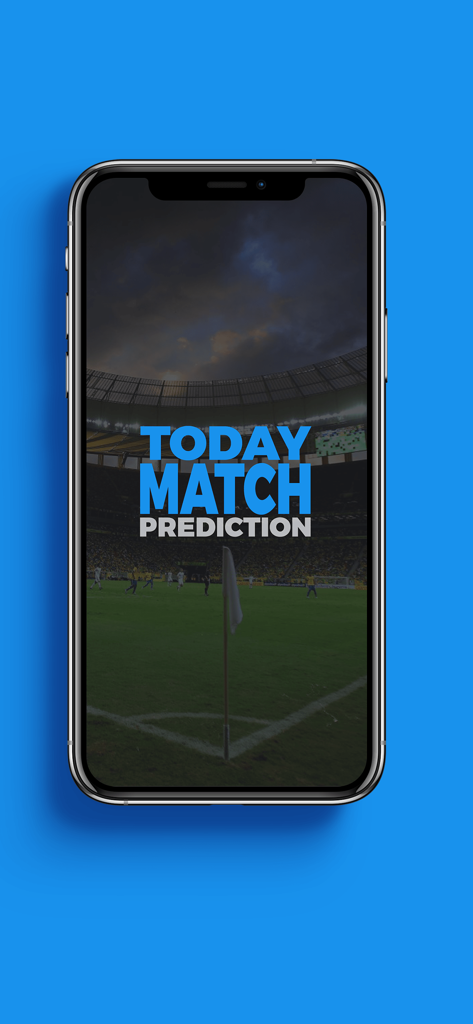 Today Match Prediction - 今日の試合予測アプリのスプラッシュスクリーン、スマートフォンのサッカー場を背景に表示