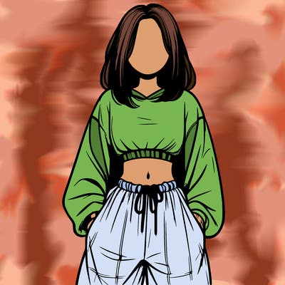 realistic girl faceless with baggy pants and a crop top