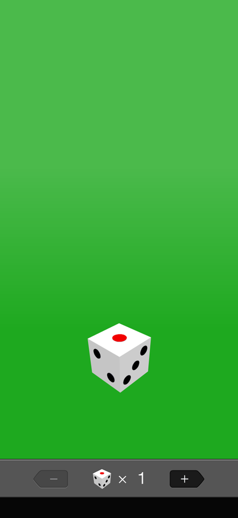10 Dice - Un seul dé blanc sur fond vert dans l'interface de l'application 10 Dice