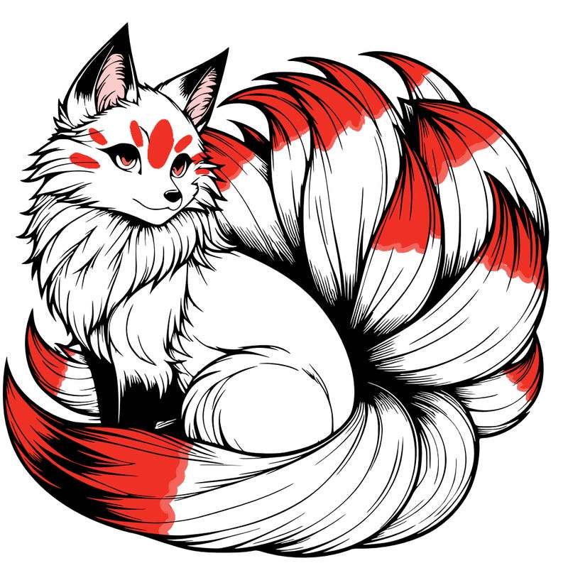 realistic detailed 9 tailed anime fox