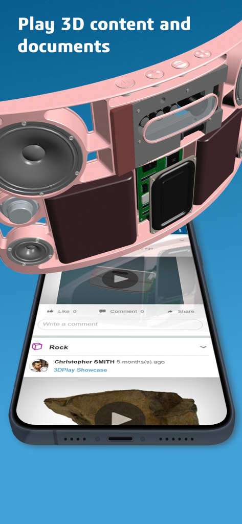3DSwym - スマートフォンで3D CADモデルと共同フィードを表示する3DSwymアプリのインターフェイス