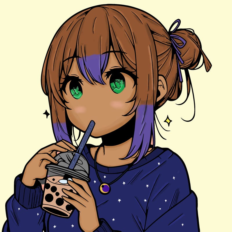 manga character drinking boba