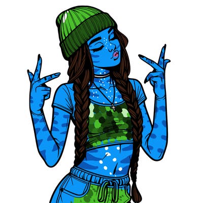 realistic teenage girl with braids and a beanie and crop top doing 🫶🏼