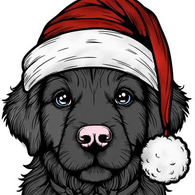 realistic dog with a christmas hat
