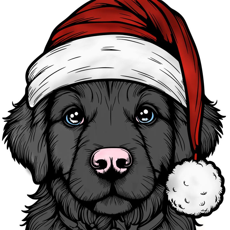 realistic dog with a christmas hat