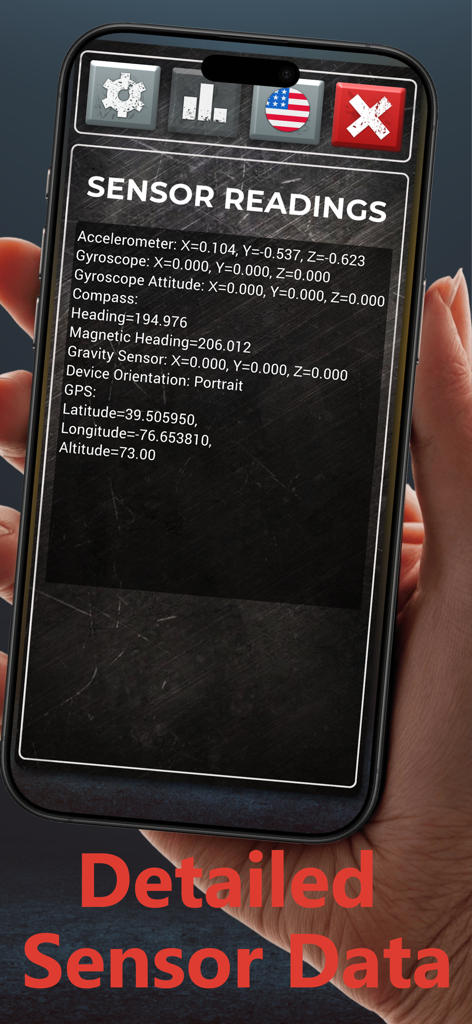 Spirit Chat Box - Ghost Talker - Interfaccia dell'app Spirit Chat Box che mostra letture dettagliate dei sensori per l'indagine paranormale
