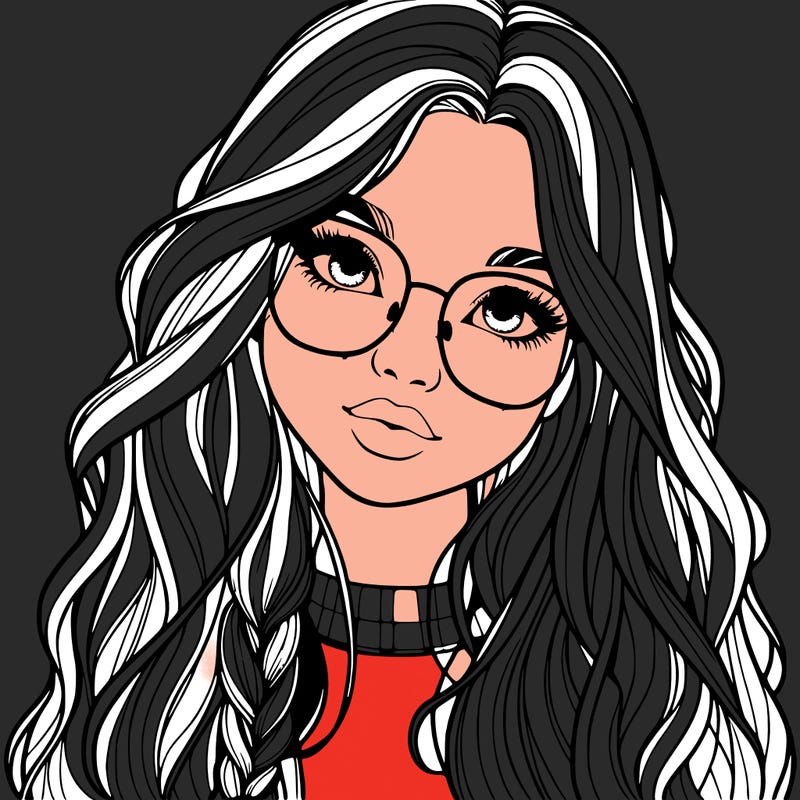 girl with long hair and freckles and glasses realistic