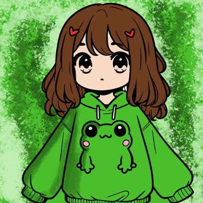 girl wearing frogging sweatshirt