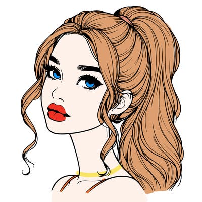 realistic girl with a ponytail on her hair and lips