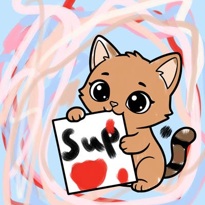 a small cat with a blank sheet of paper in its hand. the cat is sooooooo cute!