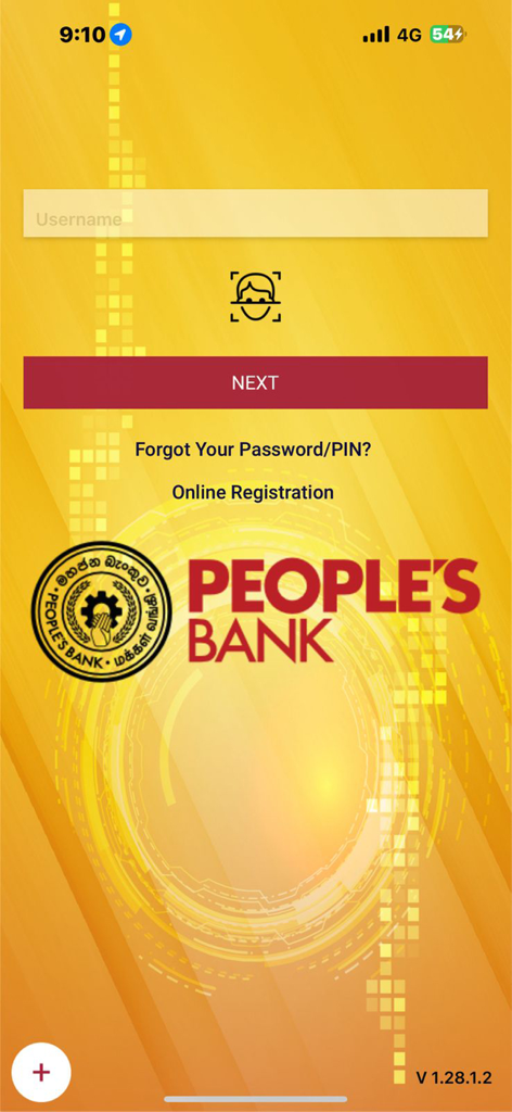 People’s Wave - Login interface of the People's Wave mobile banking app showing username input and biometric authentication