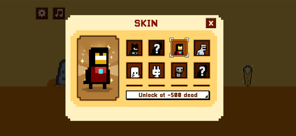 Character skin selection screen in Die Again Troll Game