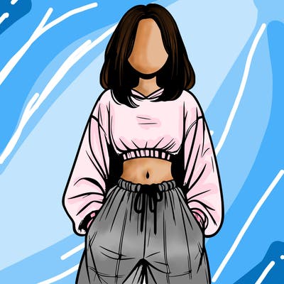 realistic girl faceless with baggy pants and a crop top