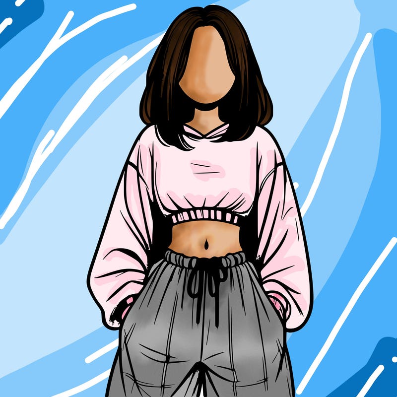 realistic girl faceless with baggy pants and a crop top