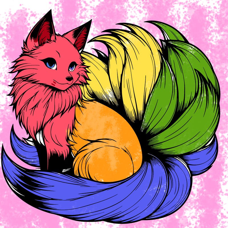realistic detailed 9 tailed anime fox
