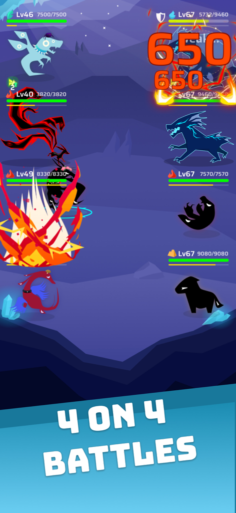 4 gegen 4 rundenbasierter Kampf in Voidpet Dungeon