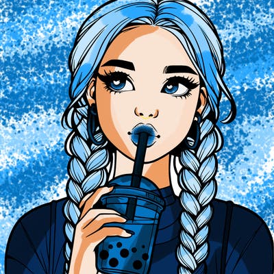 realistic girl with braided hair drinking boba