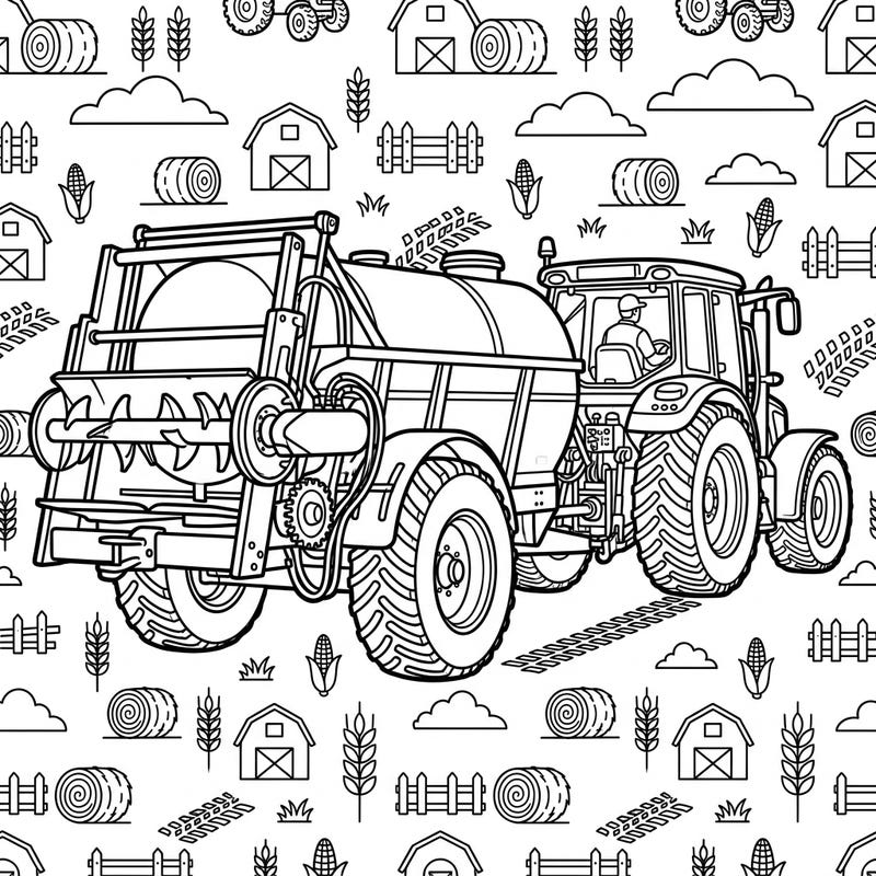 Dive into the heart of farm life with this engaging manure spreader coloring page, thoughtfully designed for seniors. Its clear, prominent outlines ensure an enjoyable and accessible coloring experience, perfect for relaxation and cognitive engagement.