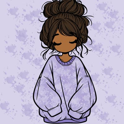 girl with baggy sweatshirt and messy bun