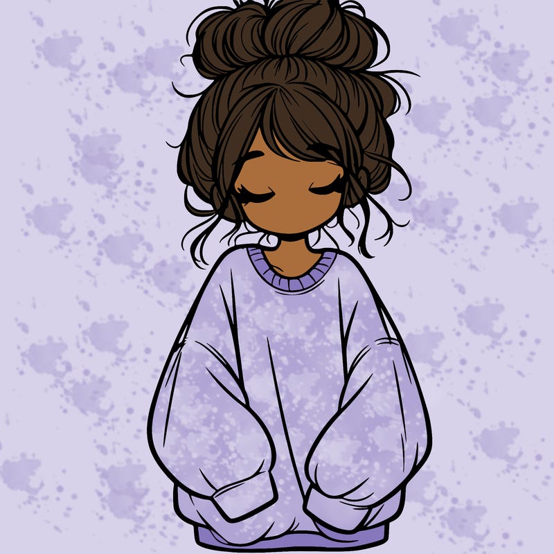girl with baggy sweatshirt and messy bun