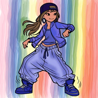 teenage girl doing street dance in baggy clothes