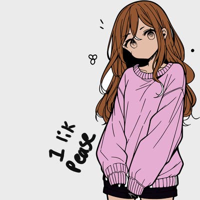 manga teen girl  in a sweater and baggy pants