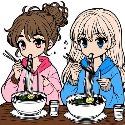 girls eating ramen