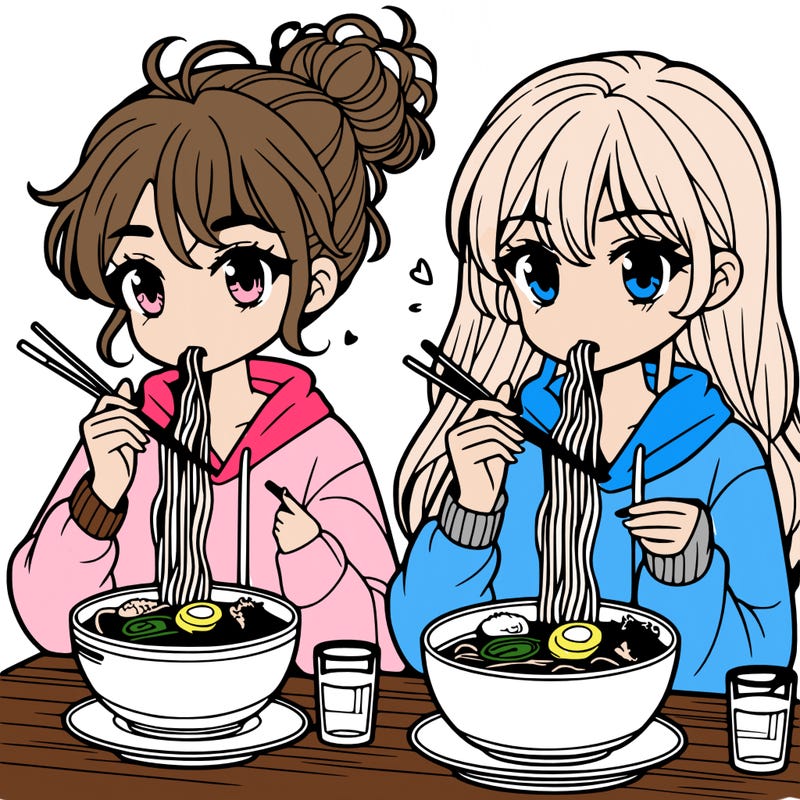 girls eating ramen